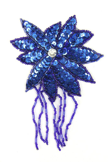 Blüte mit Perlenschnur blau ca. 8x13cm