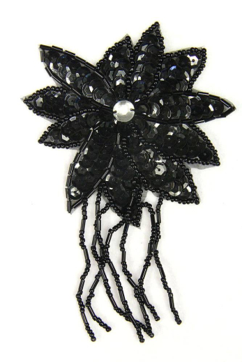 Blüte mit Perlenschnur schwarz ca. 8x13cm